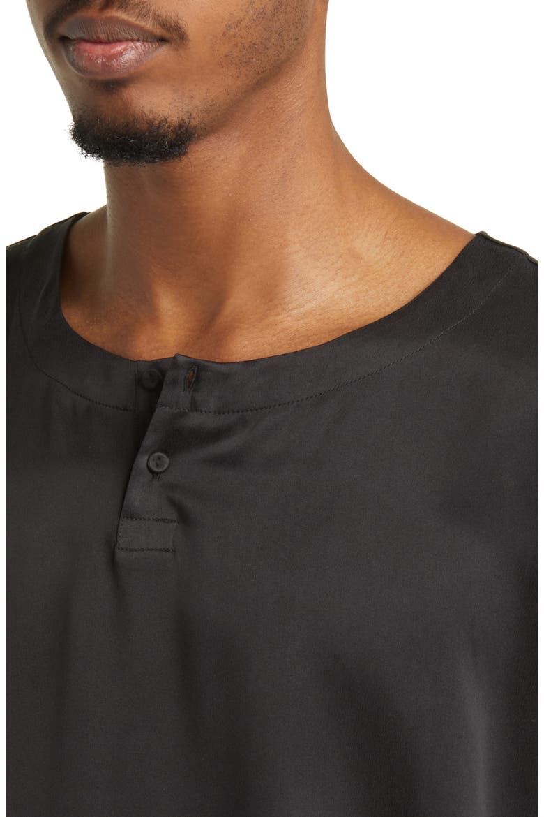 Henley Washable Silk Short Pajamas, Alternate, color, IMMERSED BLACK