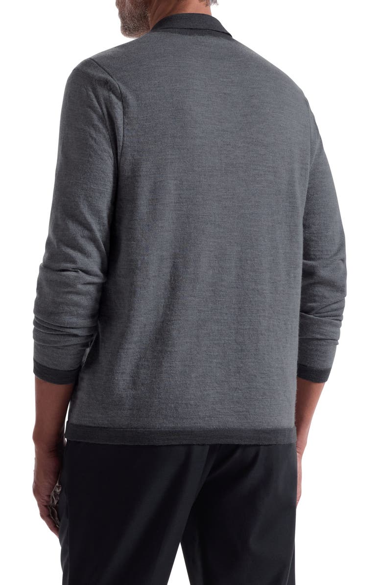 Bugatchi Long Sleeve Merino Wool Quarter Zip Polo Sweater, Alternate, color, Heather Grey