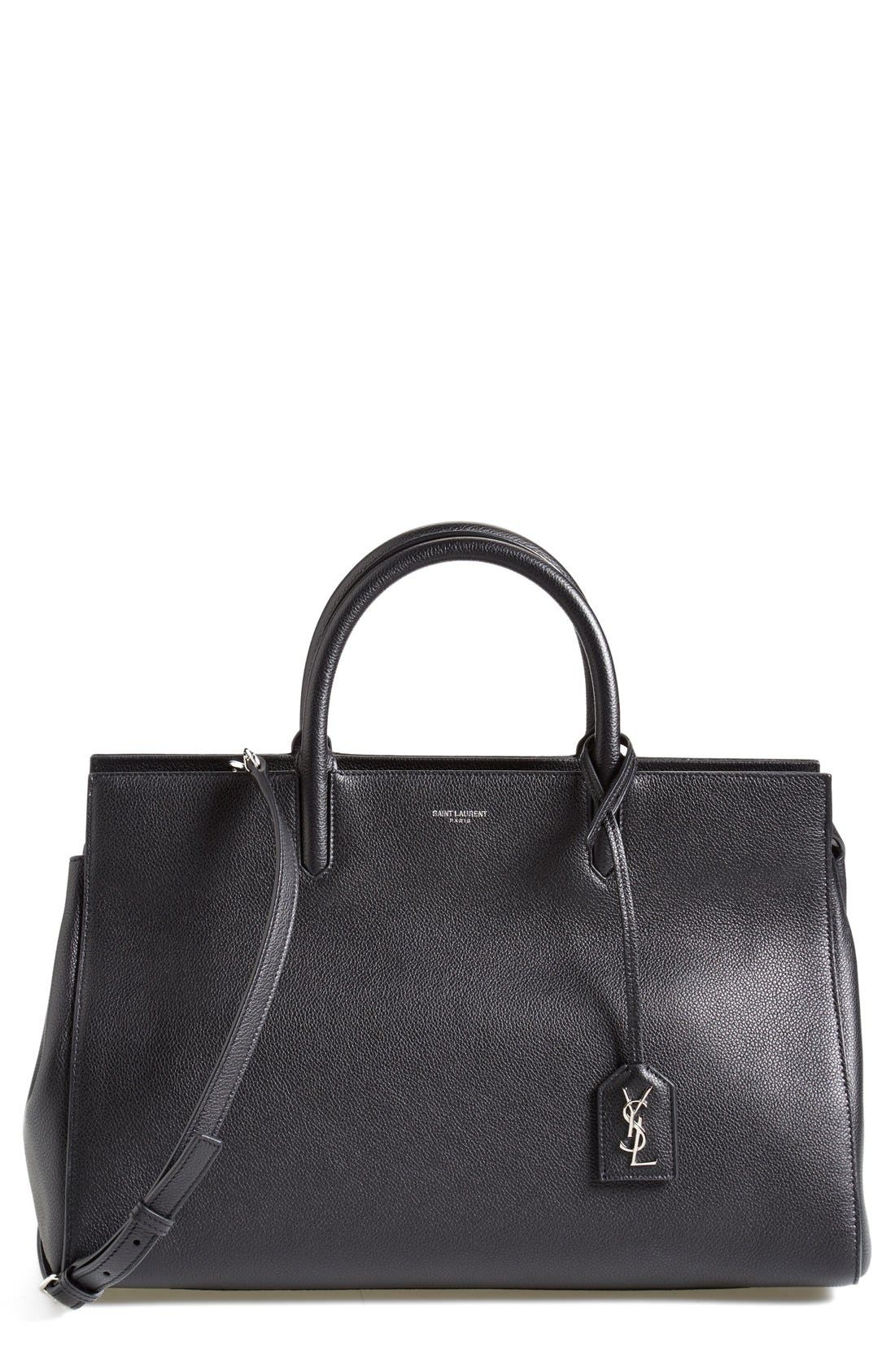 Saint Laurent 'Medium Cabas Rive Gauche' Grained Leather Satchel, Main, color, 