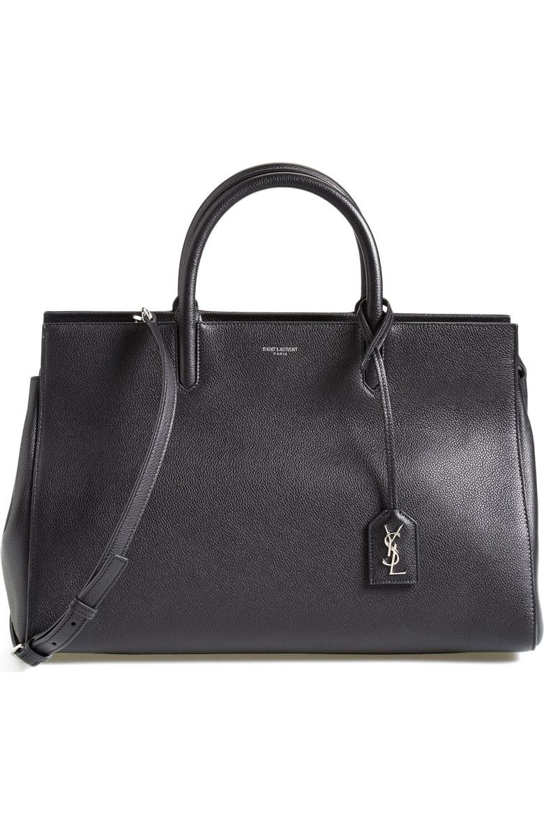 Saint Laurent 'Medium Cabas Rive Gauche' Grained Leather Satchel, Main, color,