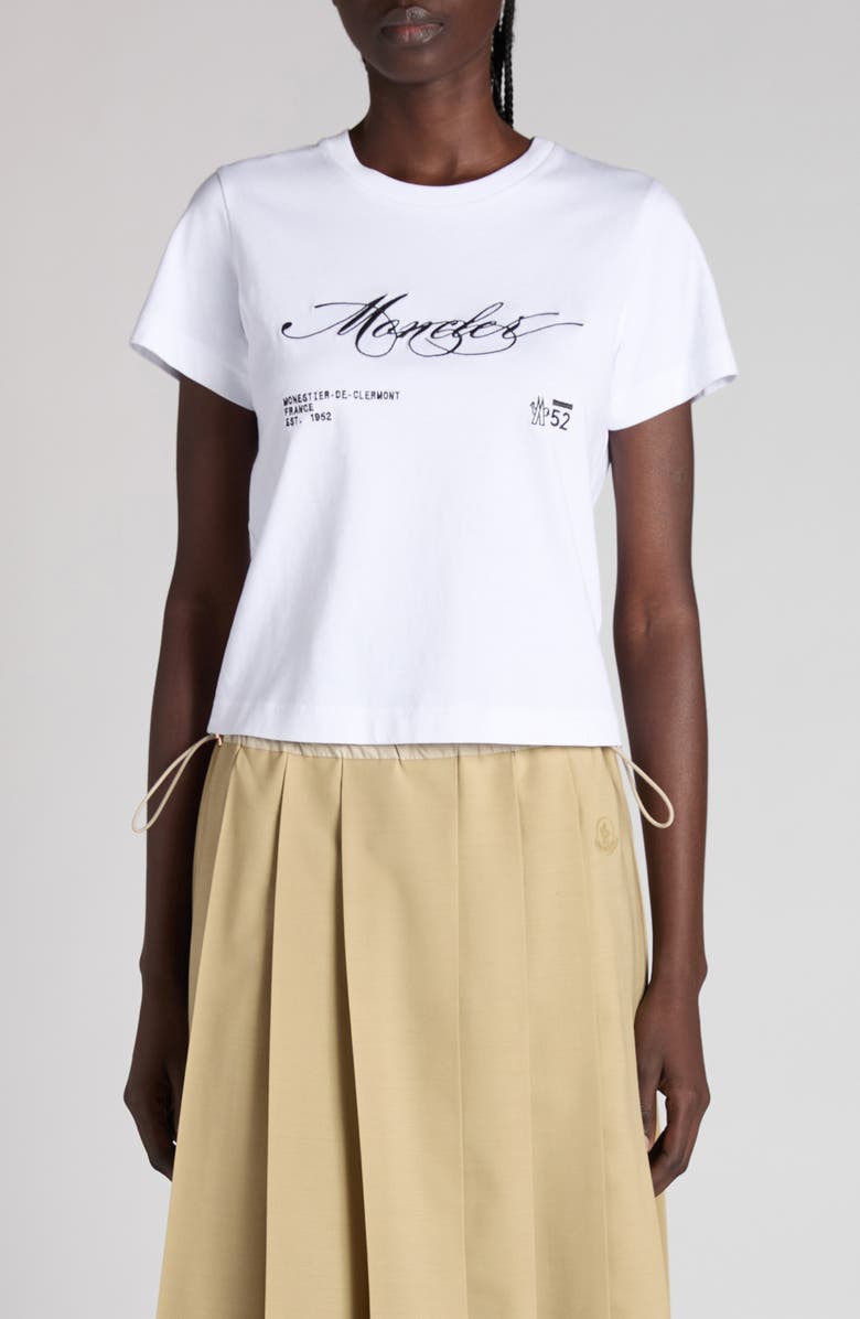 Moncler Logo Crop Cotton T-Shirt, Main, color, Brilliant White