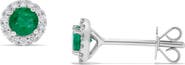 H.J. Namdar 14K White Gold Emerald & Diamond Halo Stud Earrings