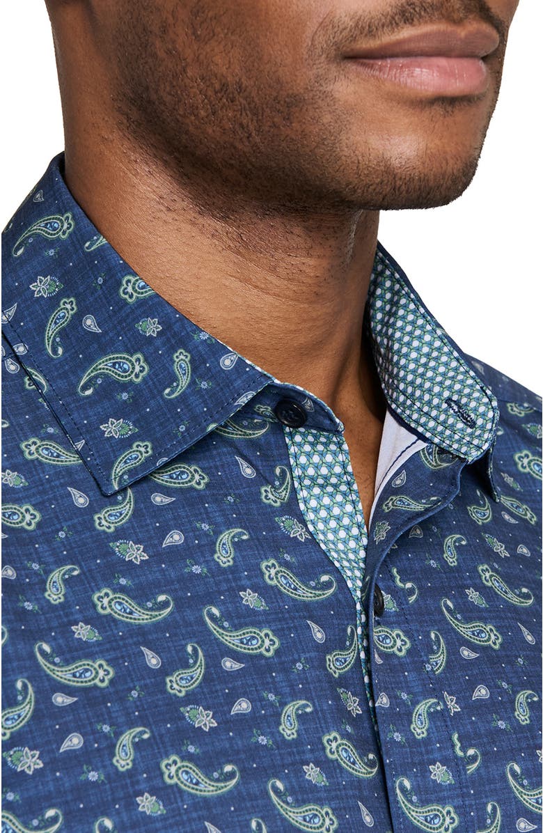 CONSTRUCT Paisley Woven Long Sleeve Basic, Alternate, color, Navy/Green