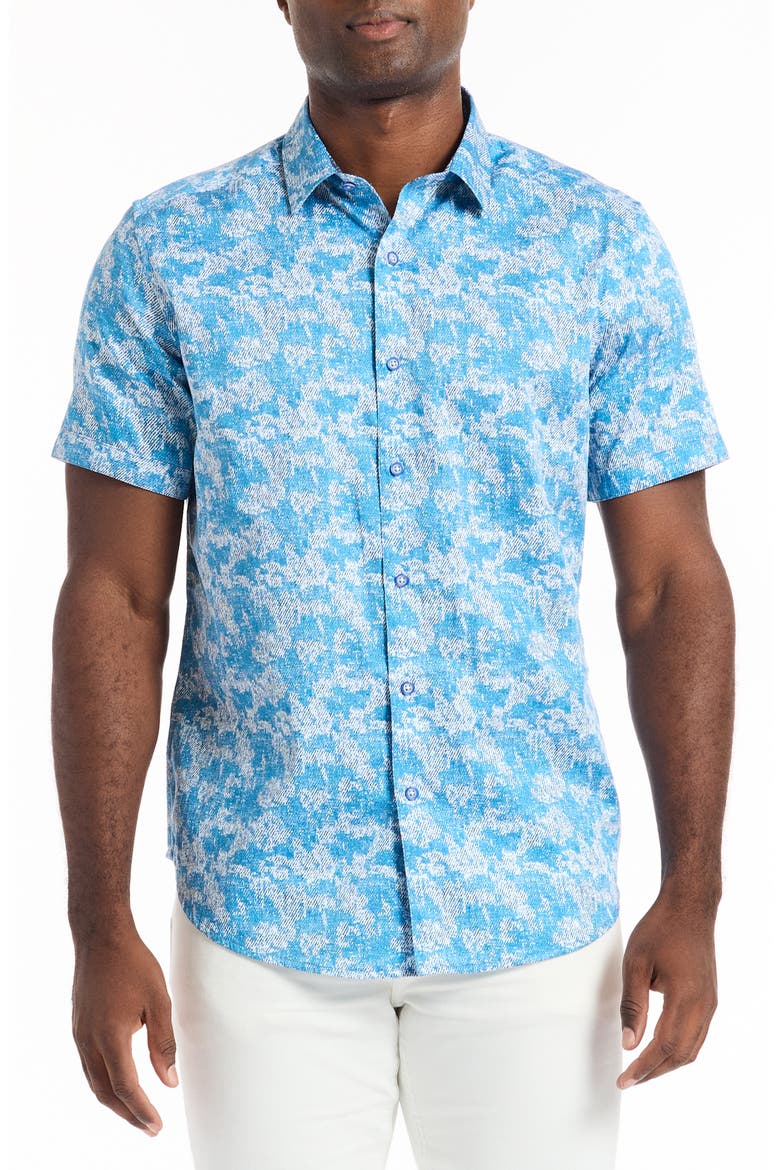 Short Sleeve Button-Up Shirt, Main, color, BLUE