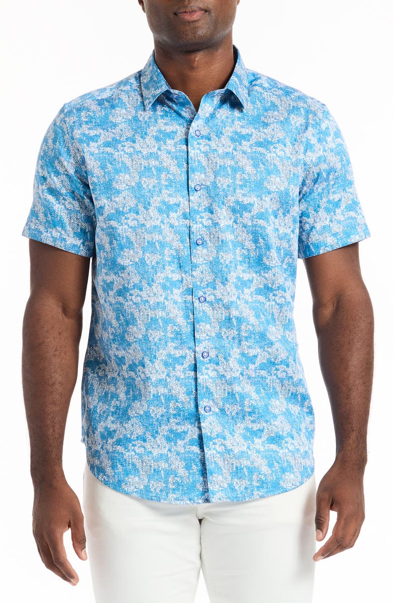 Robert Graham Short Sleeve Button-Up Shirt, Main, color, Blue