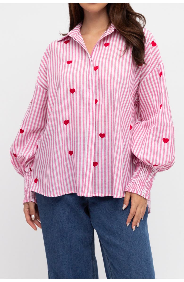 Label of Love Heart Embroidered Shirt, Main, color, Pink