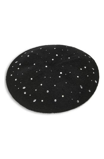 Karl Lagerfeld Paris Scattered Crystal Beret In Black