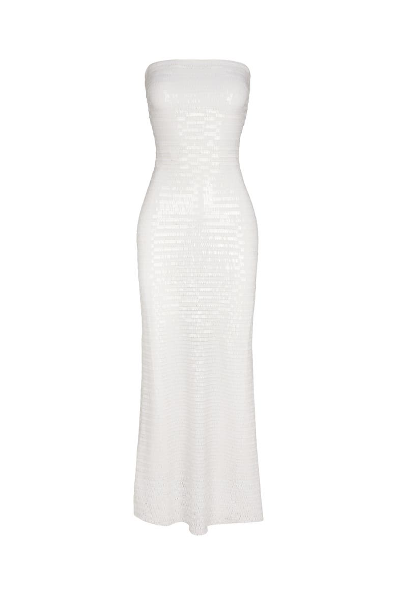 Sculpty Strapless Piano Sequin Dress, Main, color, Macadamia