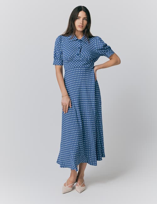 Ghost London Wilma Crepe Polka Dot Midi Tea Dress In Blue