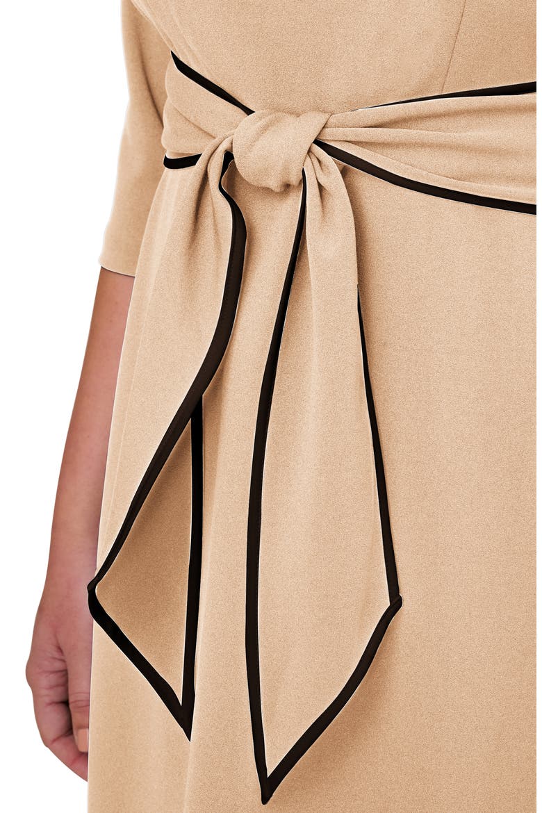 Tipped Tie Waist Crepe Dress, Alternate, color, ALABASTER/ BLACK