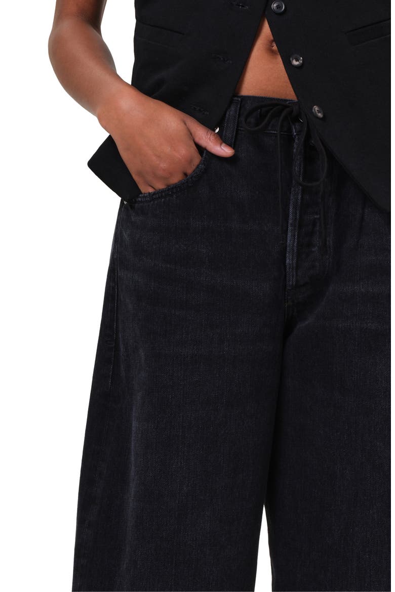 Brynn Drawstring High Waist Wide Leg Jeans, Alternate, color, MIDNIGHT SKY (BLACK)