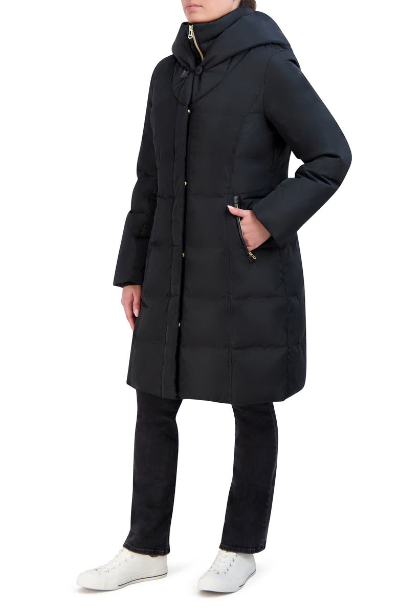 Cole Haan Taffeta Quilted Puffer Coat with Bib, Alternate, color, Black