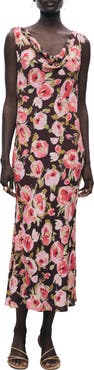 MANGO Floral Print Cowl Neck Sleeveless Midi Dress