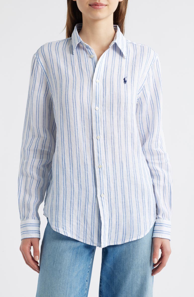 Polo Ralph Lauren Classic Fit Stripe Linen Button-Up Shirt, Alternate, color,