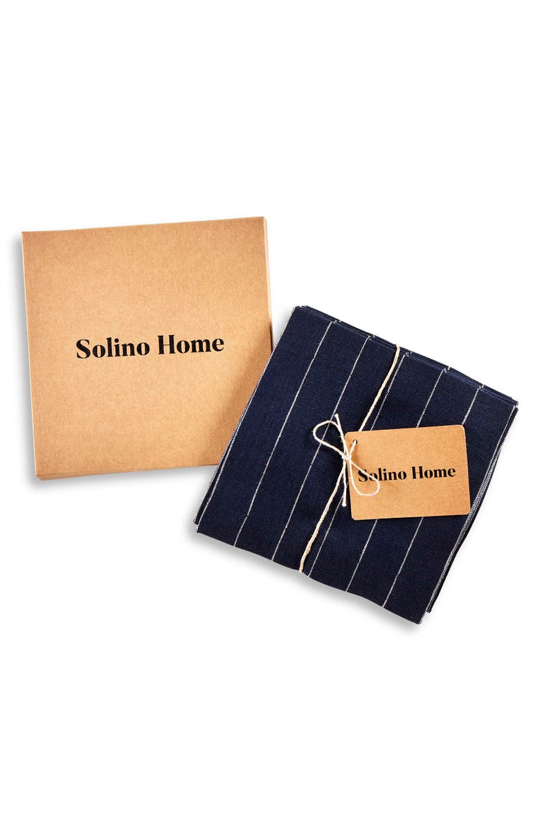 Solino Home Linen Cocktail Napkins - Pinstripe, Alternate, color, Navy And White