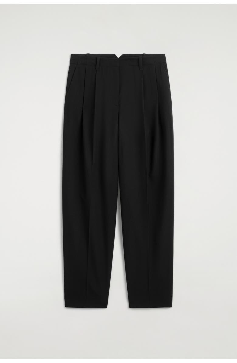 COS Pleated Wool-blend Tapered Trousers, Alternate, color, Black