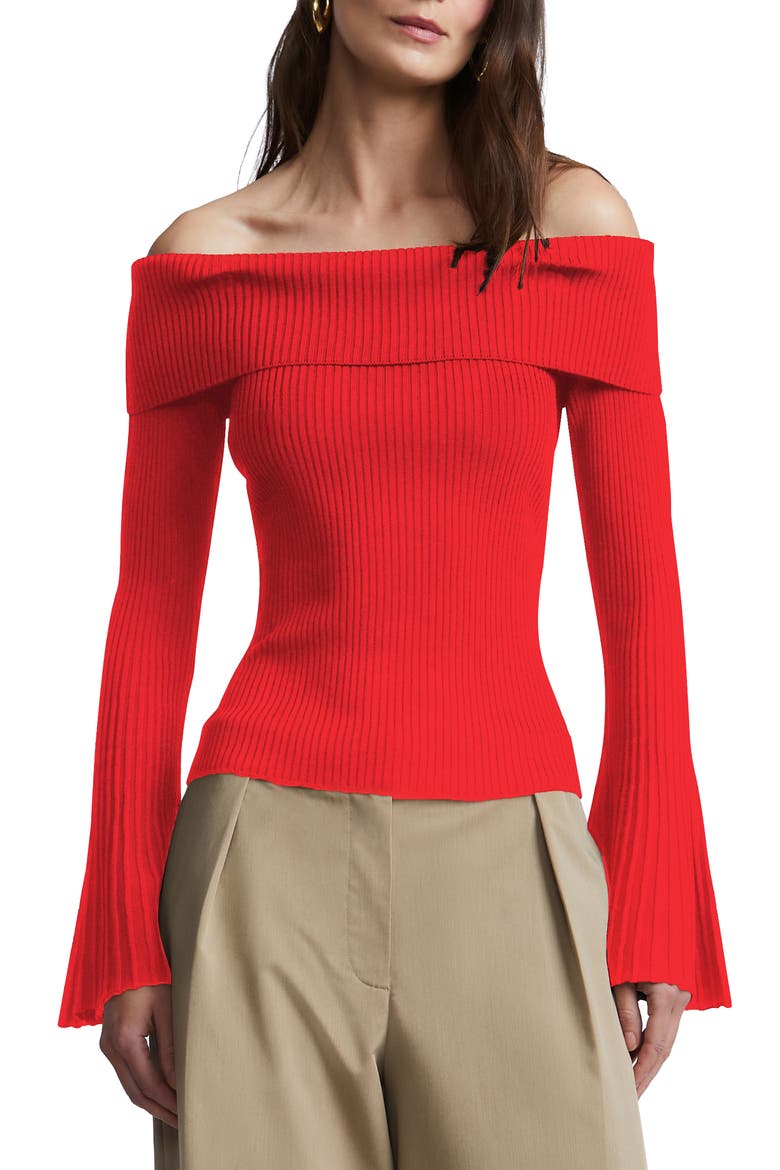 Sierra Off the Shoulder Sweater, Main, color, CORAL