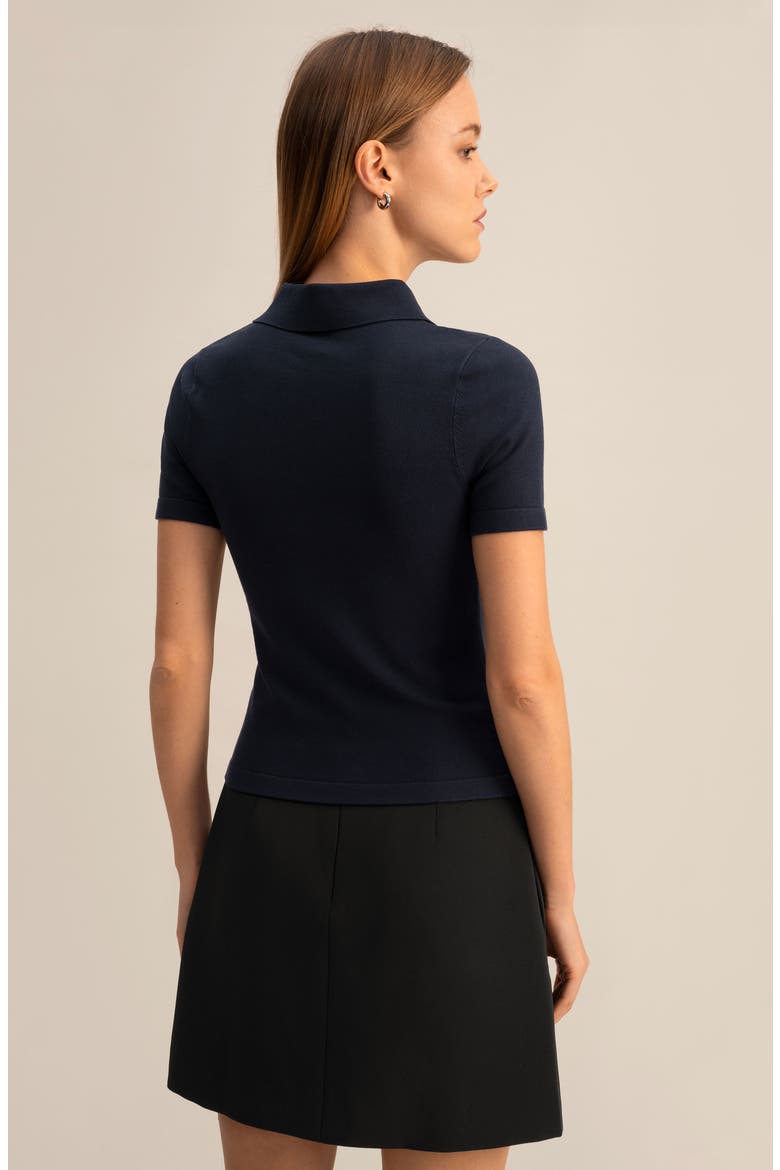 Short Sleeve Silk Polo Shirt, Alternate, color, Navy Blue