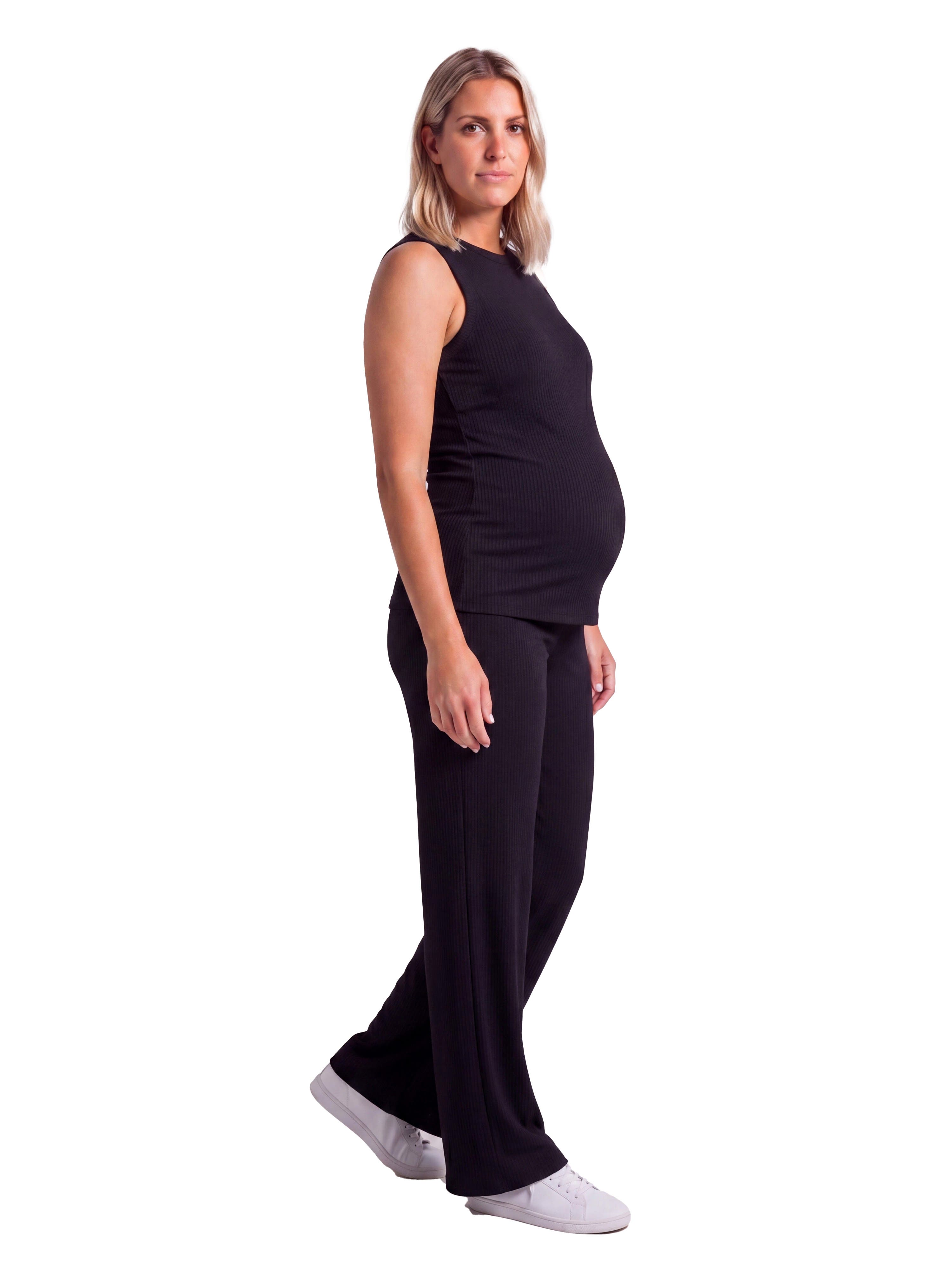 Maternity Basic Ribbed Knit Tank Top and Elastic Waist Wide Leg Pant Set - image 2