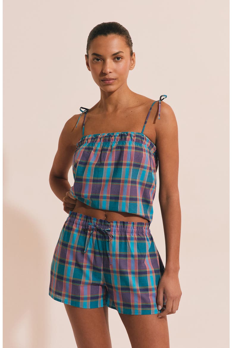 Vagabonde Plaid Cotton Sleep Shorts, Alternate, color, BLUE