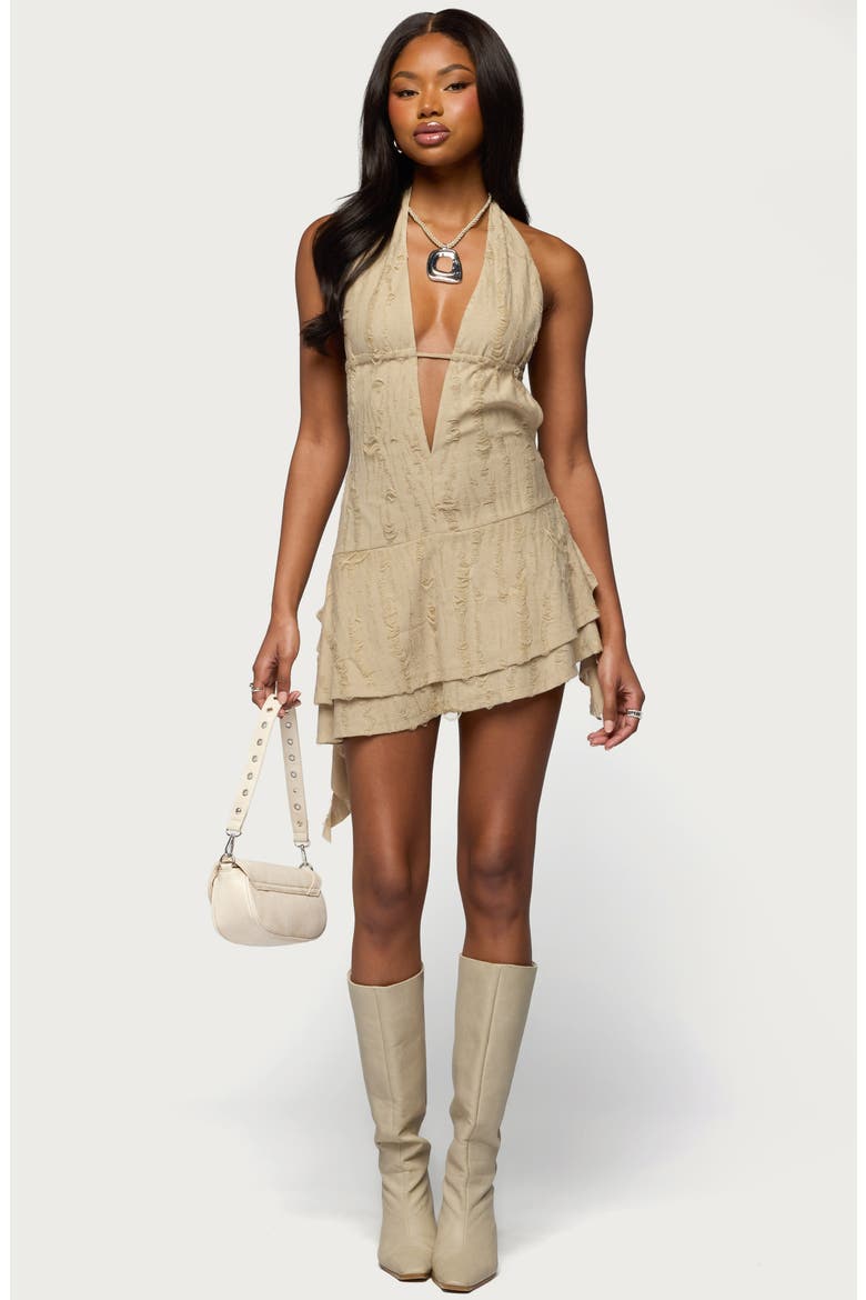 Distressed Halter Minidress, Alternate, color, TAN