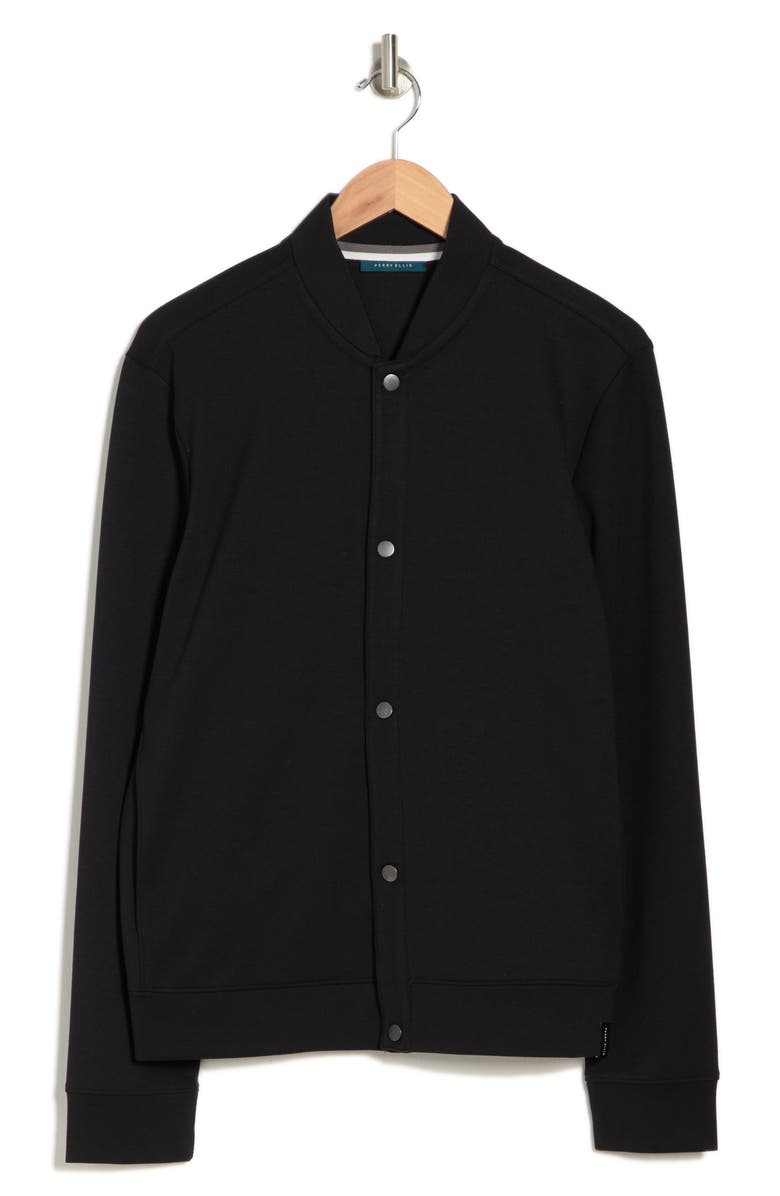 Perry Ellis Long Sleeve Sleek Fleece Snap Bomber Jacket, Alternate, color,