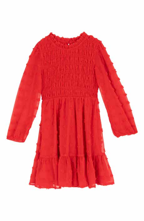 Rare Editions Kids' Clip Dot Chiffon Smocked Dress