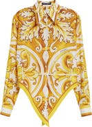 Dolce&Gabbana Majolica Tie Hem Cotton Button-Up Shirt