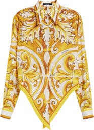 Dolce&Gabbana Majolica Tie Hem Cotton Button-Up Shirt