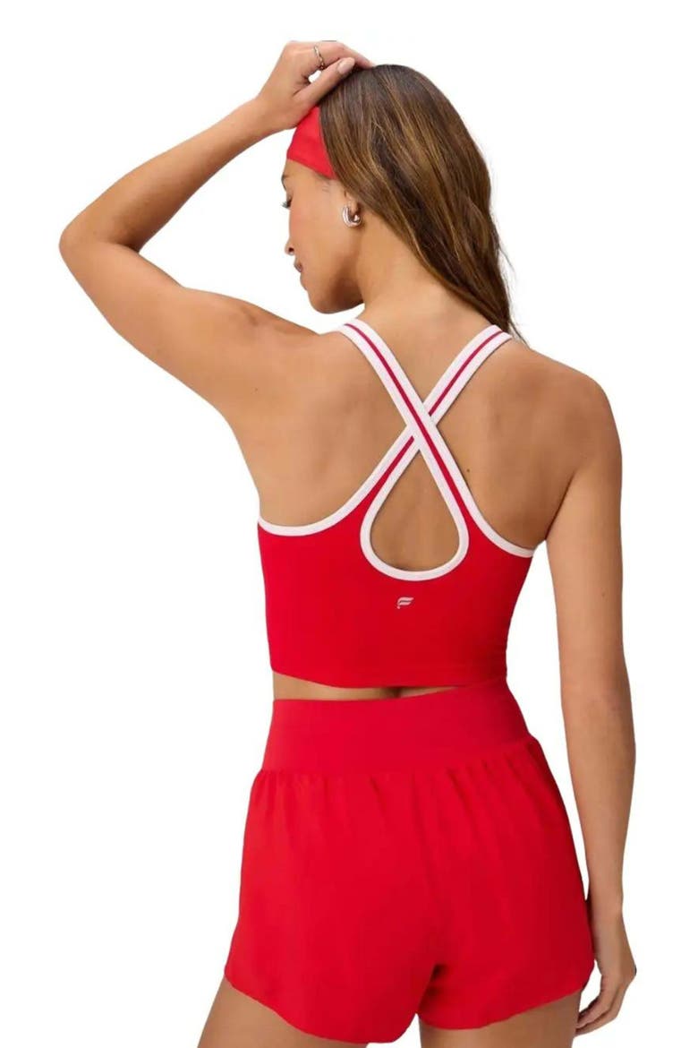 Seamless Cropped Built-in Bra Tank, Alternate, color, Heated Red/Classic White