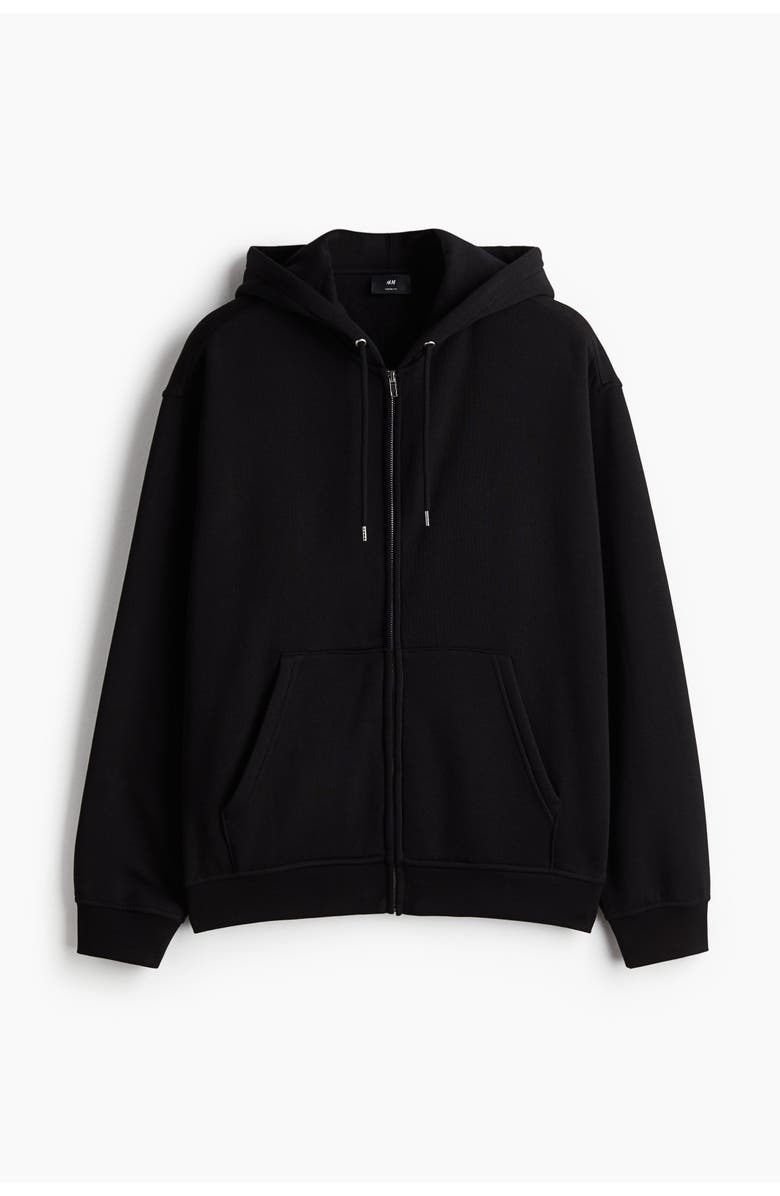 H&M Loose Fit Zip-through Hoodie, Main, color, Black