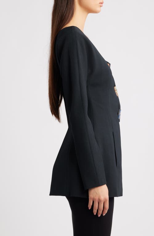 Emily Dawn Long Wedding Button Blazer In Black