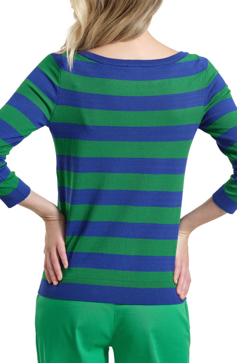 Isaac Mizrahi New York Stripe Scoop Neck Sweater, Alternate, color, Blue/ Green