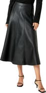 English Factory Faux Leather Midi Flare Skirt