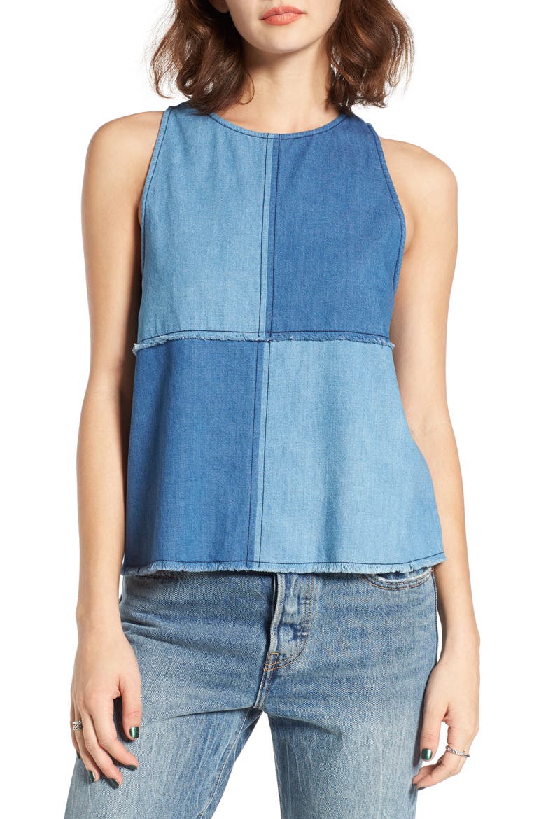 Denim Patchwork Tank, Main, color, PATCHWRK INDIGO