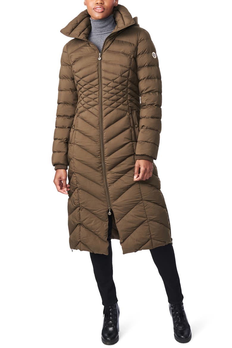 Ecoplume™ Hooded Long Puffer Coat, Main, color, DRIED BASIL