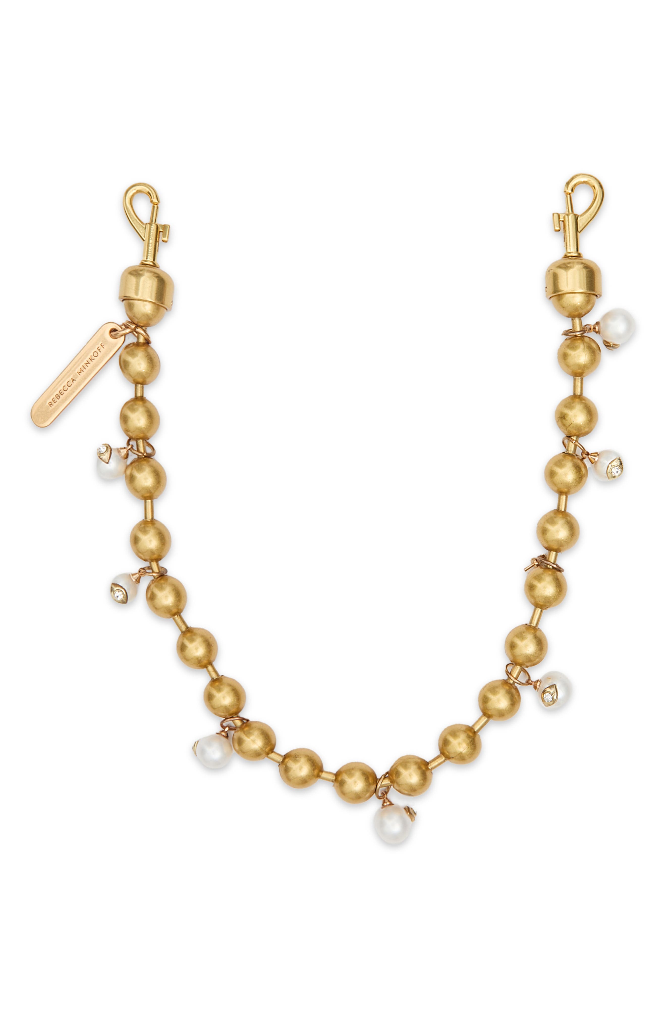 Rebecca Minkoff Evil Eye Faux Pearl Swag Bag Charm, Main, color, Gold