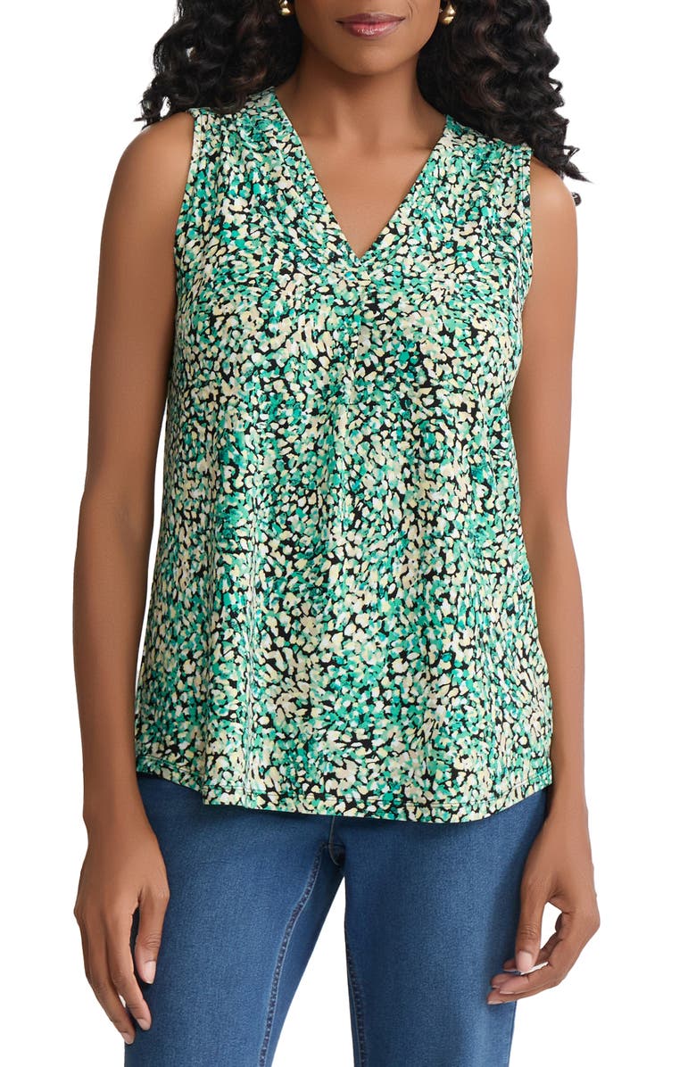Jones New York Abstract Print Pleat Front Sleeveless Top, Main, color, 