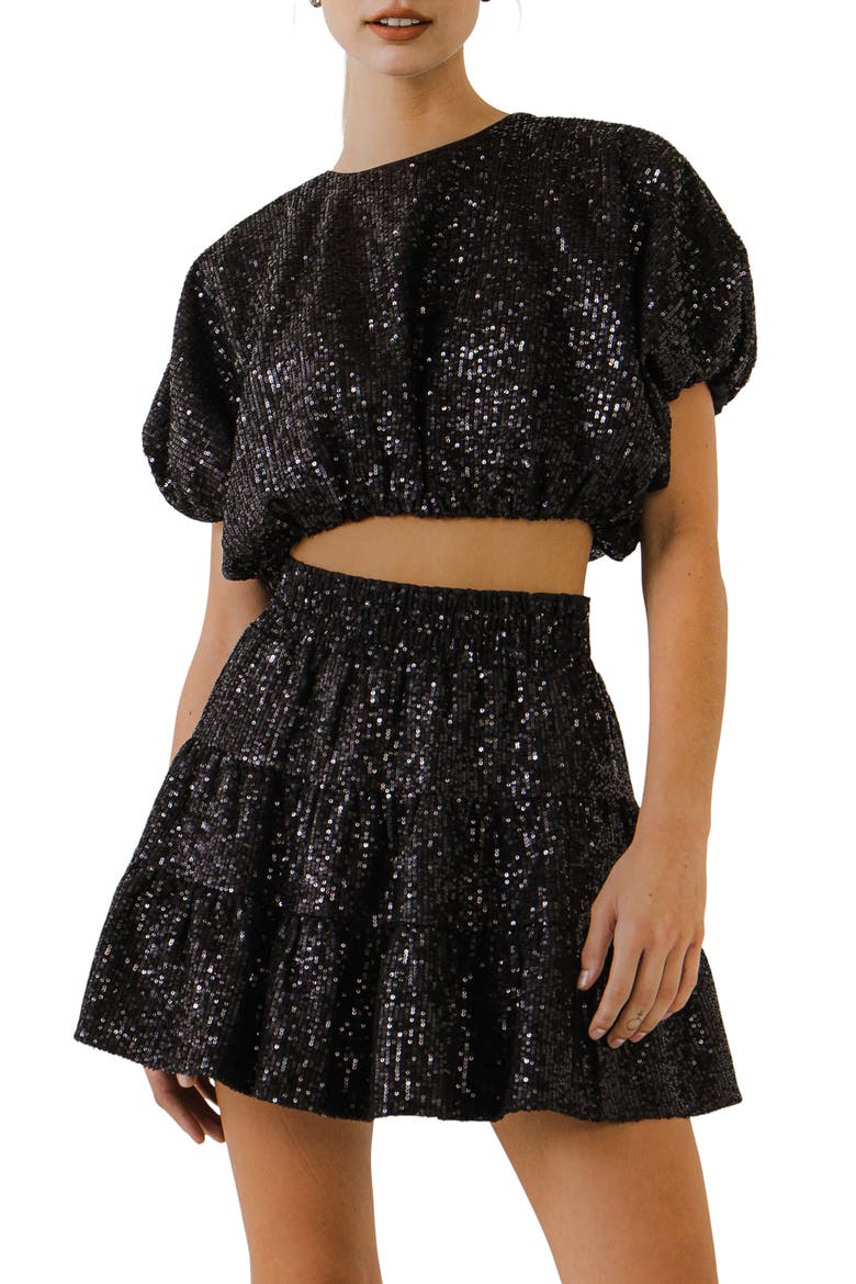 Sequins Crop Top, Alternate, color, BLACK