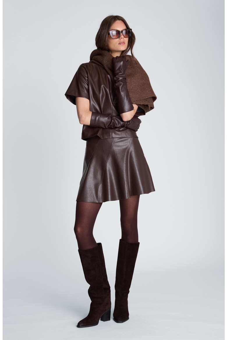 Faux Leather Seamed Flare Miniskirt, Alternate, color, MEDIUM BARK