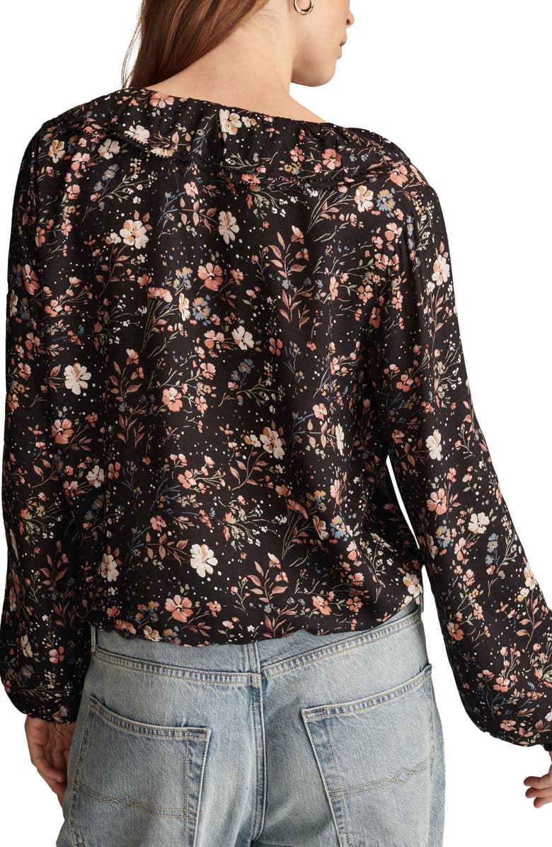 Lucky Brand Floral Print Ruffle Tie Neck Top, Alternate, color,