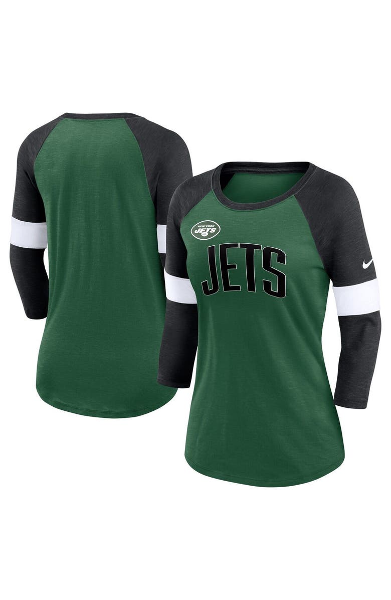 Nike Women's Nike New York Jets Heather Green/Heather Black Football Pride Raglan 3/4-Sleeve T-Shirt, Main, color, Heather Green