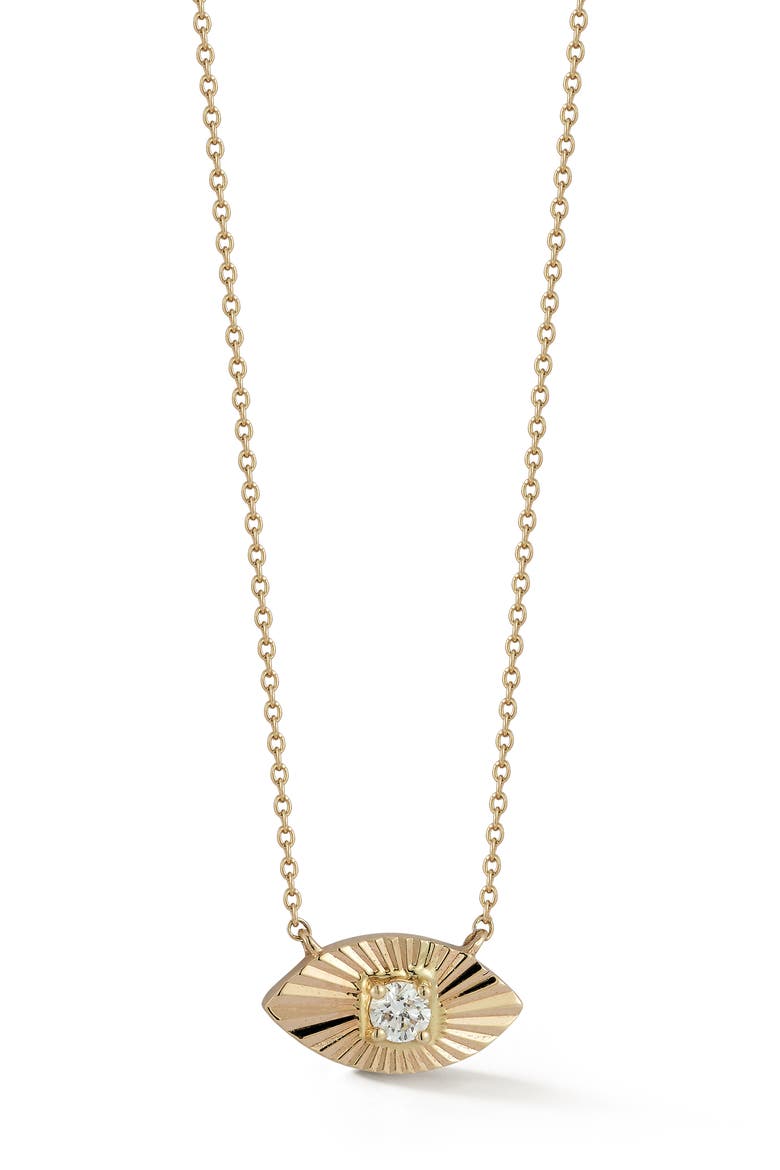 Fluted Diamond Evil Eye Pendant Necklace, Main, color, YELLOW GOLD