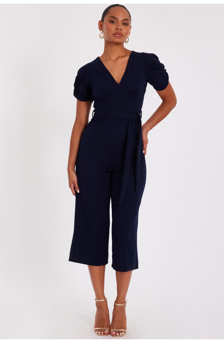 QUIZ Scuba Crepe Cap Sleeve Wrap Jumpsuit, Main, color, Navy