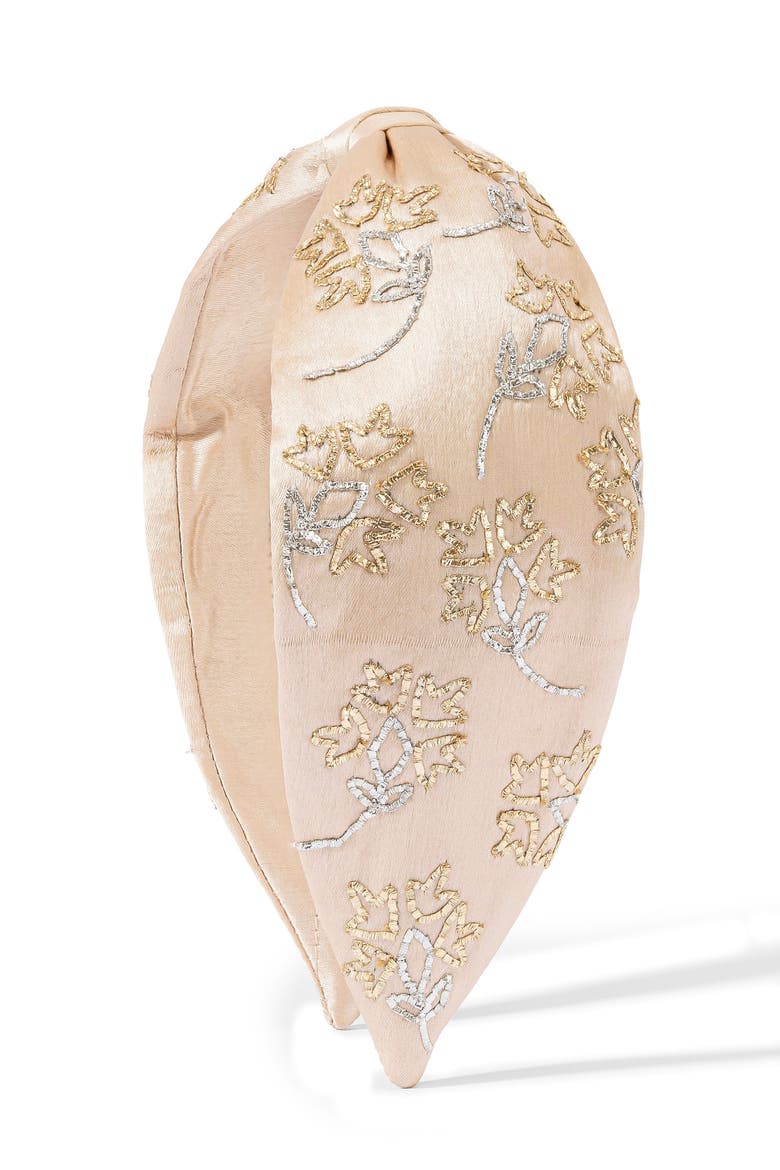 Champagne Bloom Embroidered Headband, Main, color, Blue