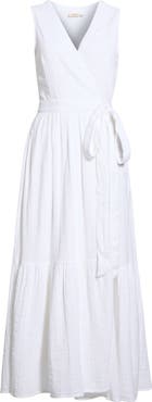 Faherty Dune Cotton Gauze Sleeveless Wrap Dress