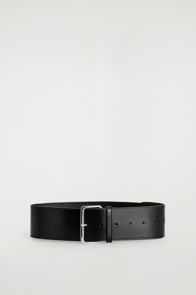 Wide Leather Belt, Alternate, color, BLACK