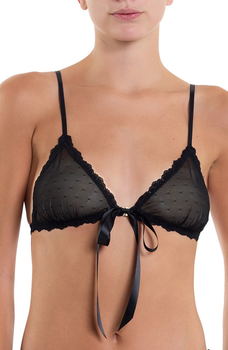 Hanky Panky Dotted Tulle Bralette, Main, color, Black