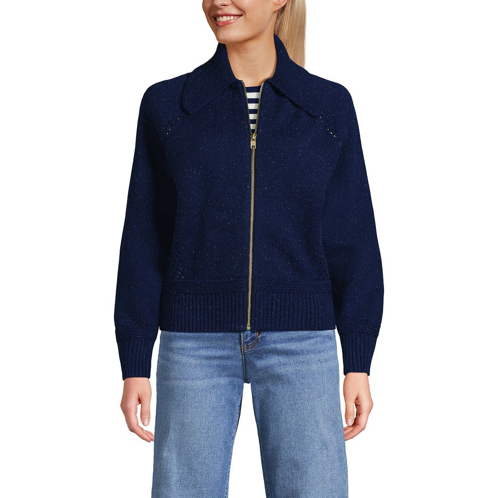 Lands' End Drifter Large Collar Zip Front Cardigan Sweater In Multi
