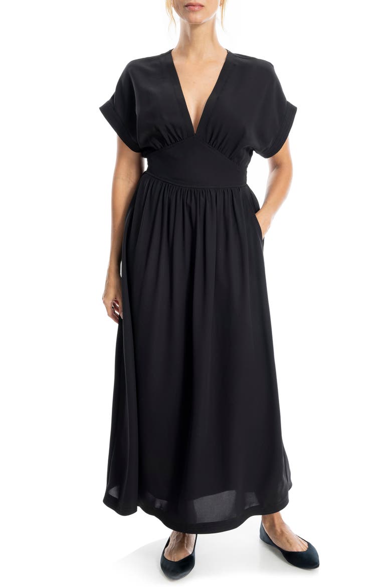 V-Neck Maxi Dress, Main, color, BLACK